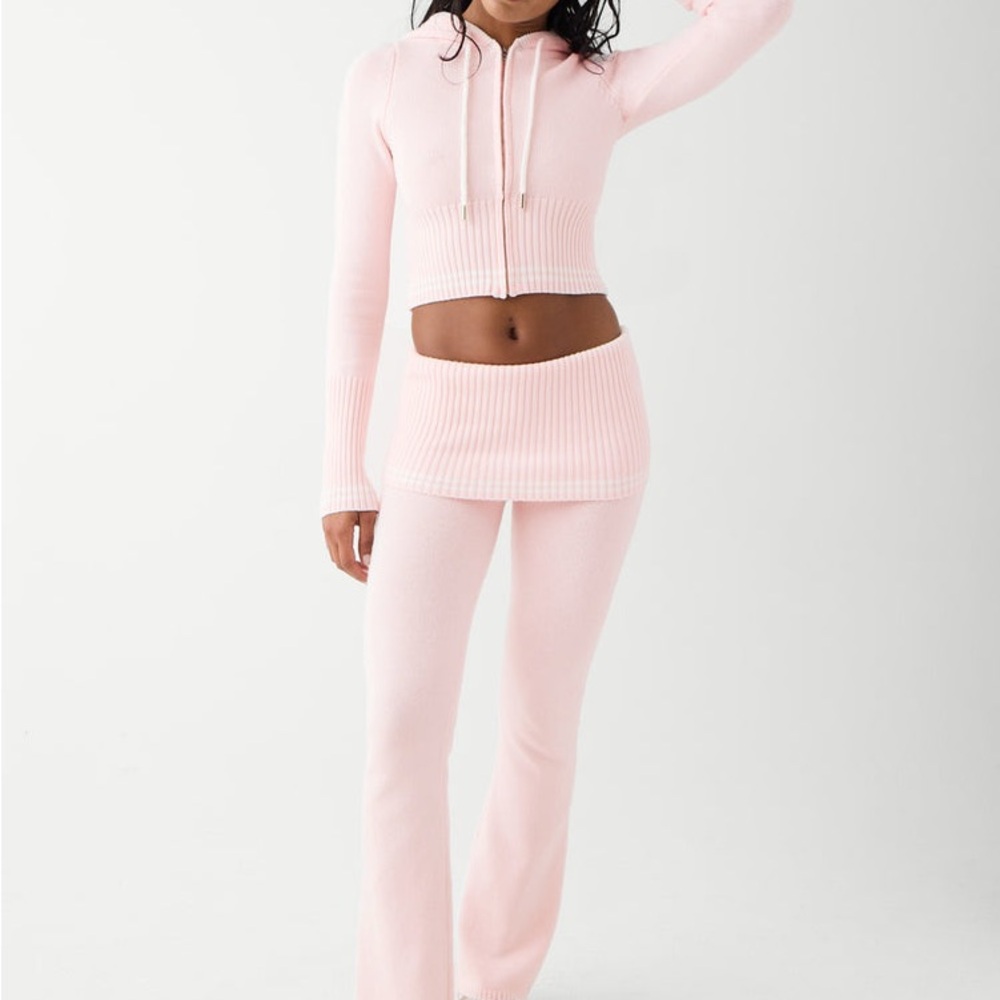 Frankie’s bikinis Rosebud Pink Ribbed Flare Pants - NWT